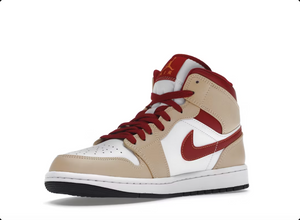 Jordan 1 Mid Light Curry Cardinal