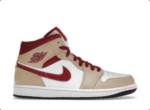 Jordan 1 Mid Light Curry Cardinal