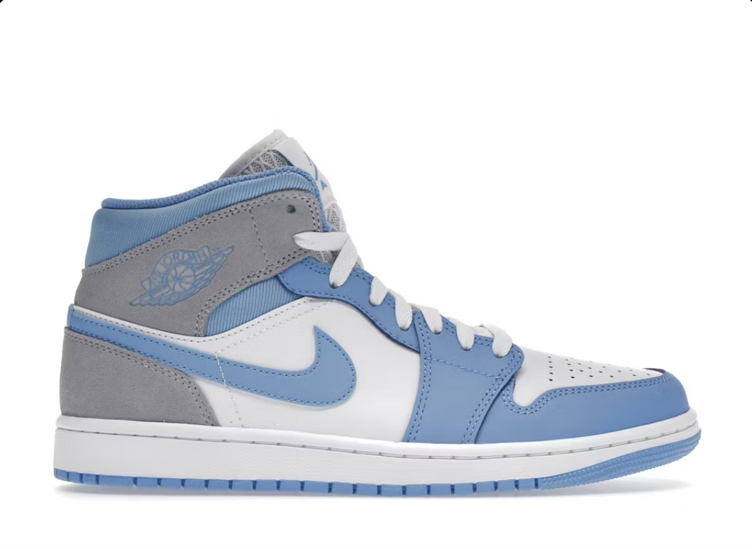 Jordan 1 Mid Bleu Université Gris