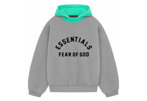 Sweat à capuche Fear of God Essentials tissu Fleece nylon avoine chinée foncée/vert menthe

