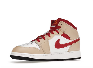 Jordan 1 Mid Curry clair cardinal