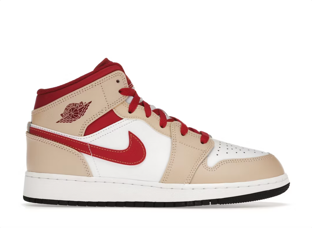 Jordan 1 Mid Light Curry Cardinal