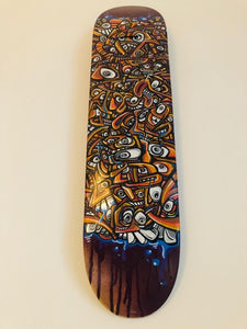 Peinture unique sur planche de skate de Gerard Gademan intitulée ROCK 