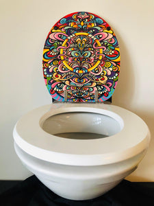 Peinture unique de couvre-siège de toilette par Gerard Gademan intitulée FLUSHED 2 