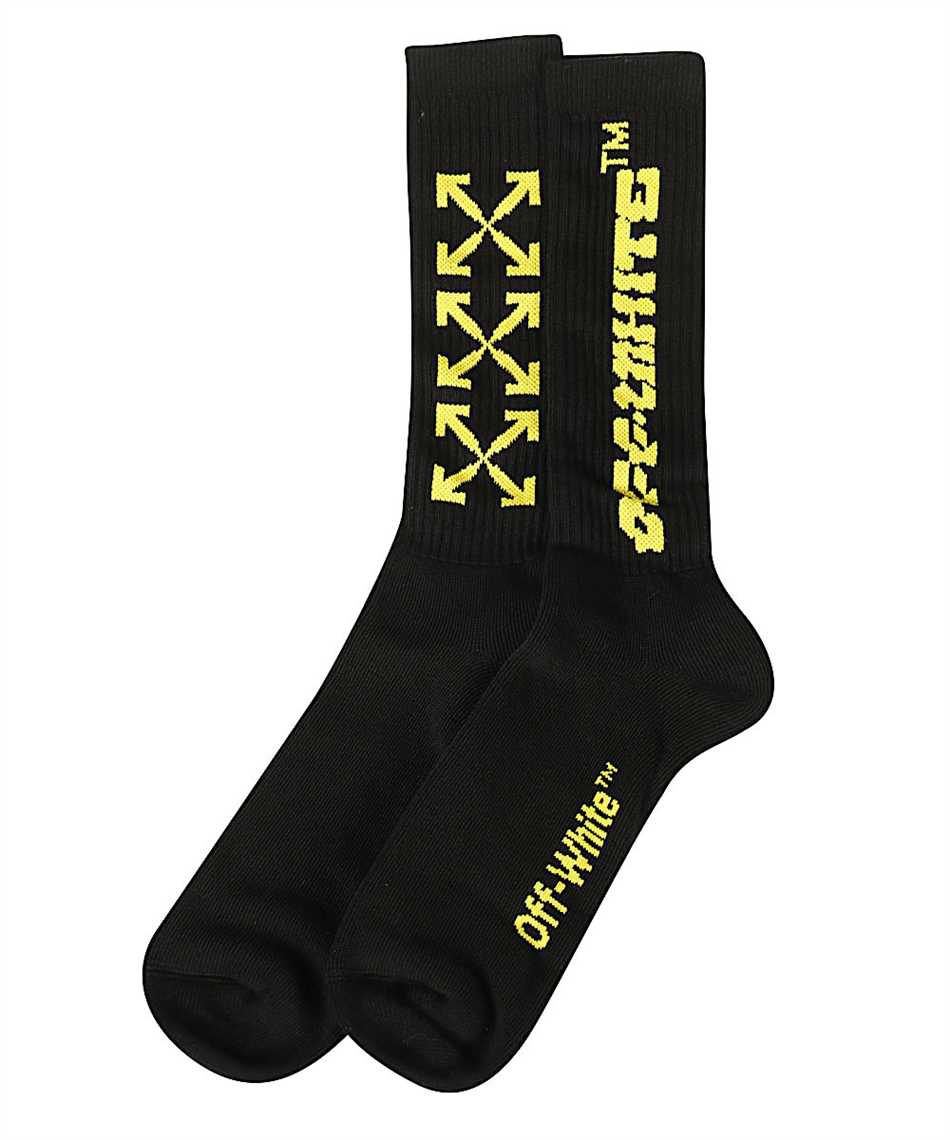 OFF-WHITE - Chaussettes mi-longues en coton à police perturbée Noir/Jaune