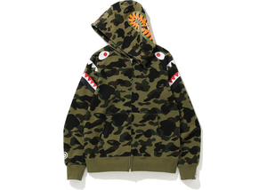 Sweat à capuche zippé BAPE 1st Camo Shark Shoulder Vert Taille S