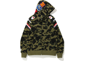 BAPE 1st Camo Shark Shoulder Full Zip Hoodie Green Size S