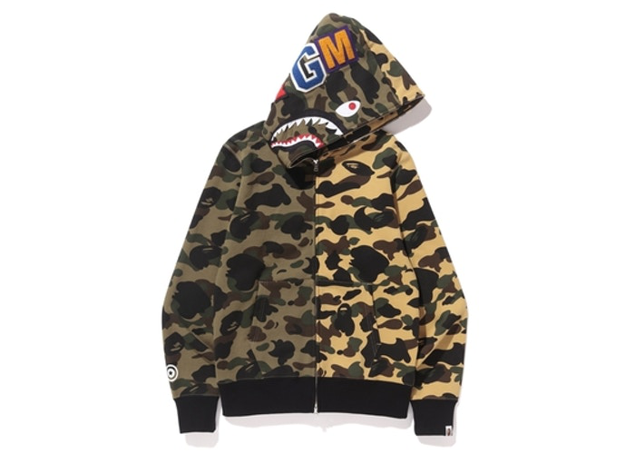 Sweat à capuche BAPE 1st Camo Half Shark entièrement zippé Vert Camo Taille L