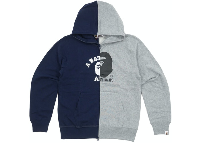 BAPE College X By Bathing Ape Full Zip Hoodie Navy/Grey Size S