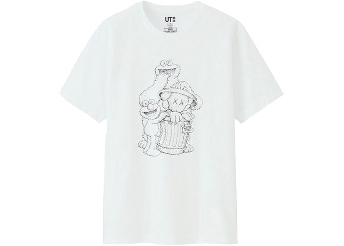 T-shirt KAWS x Uniqlo x Sesame Street Companion Trash Can Outline Blanc TAILLE M