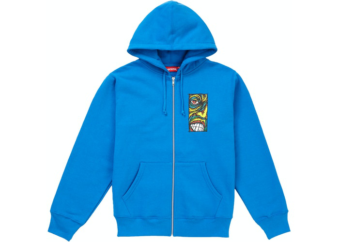 Supreme Disturbed Zip Up Hooded Sweatshirt Bright Blue Size M