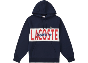 Sweat à capuche avec empiècement logo LACOSTE Supreme bleu marine
 