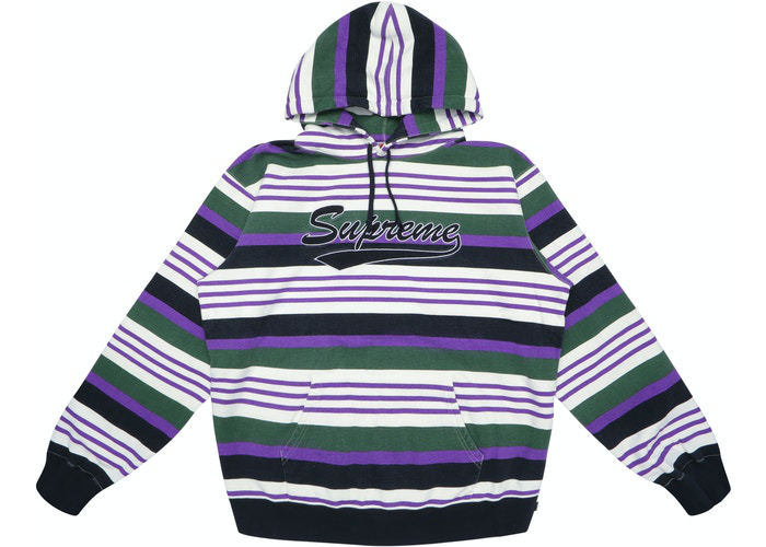 Supreme Striped Hooded Sweatshirt Purple Size M