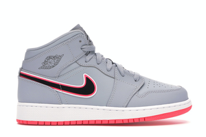 Jordan 1 Mid Wolf Grey Racer Pink Black (GS) Taille 3,5Y 